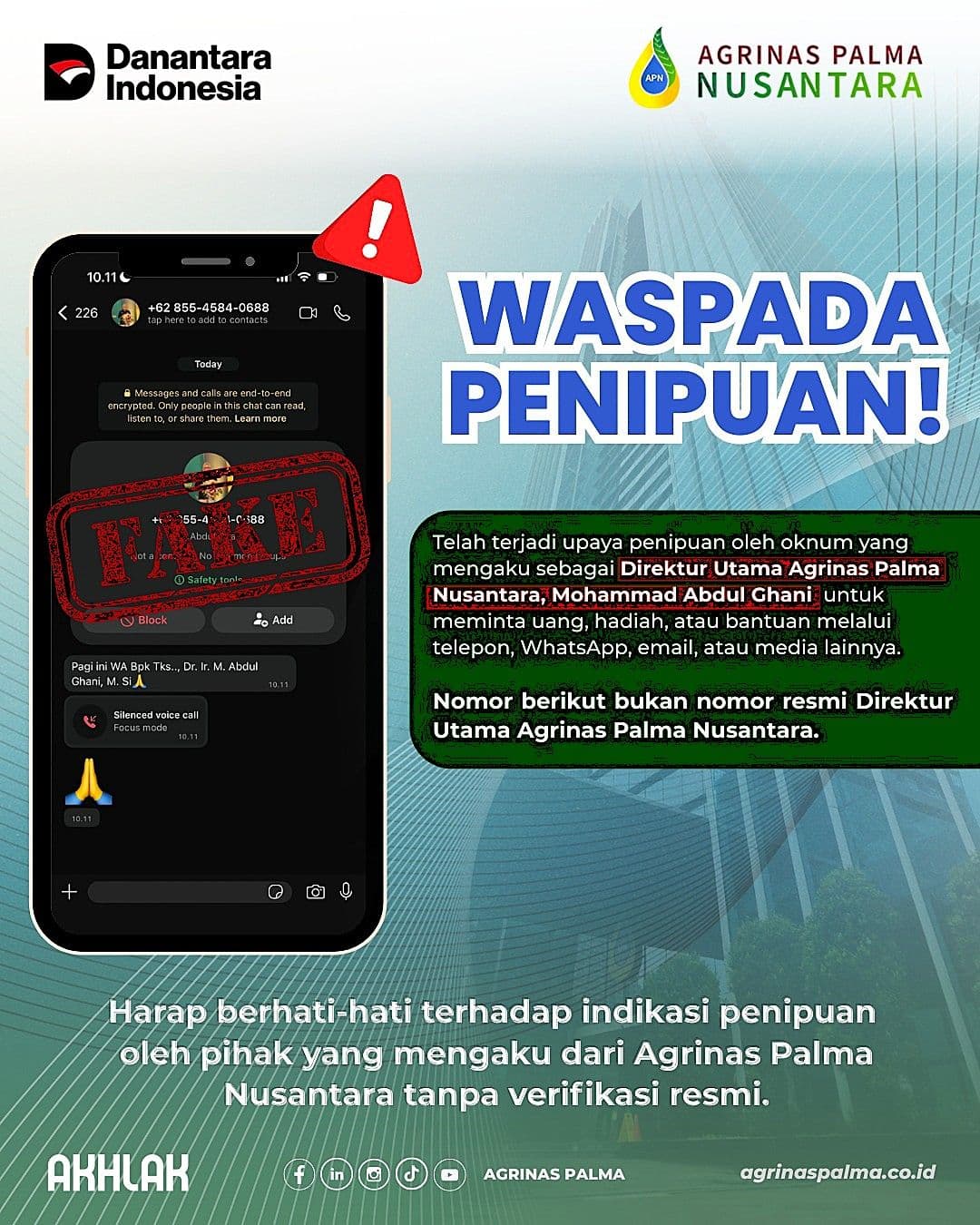 Waspada Penipuan Mengatasnamakan PT Agrinas Palma Nusantara (Persero)